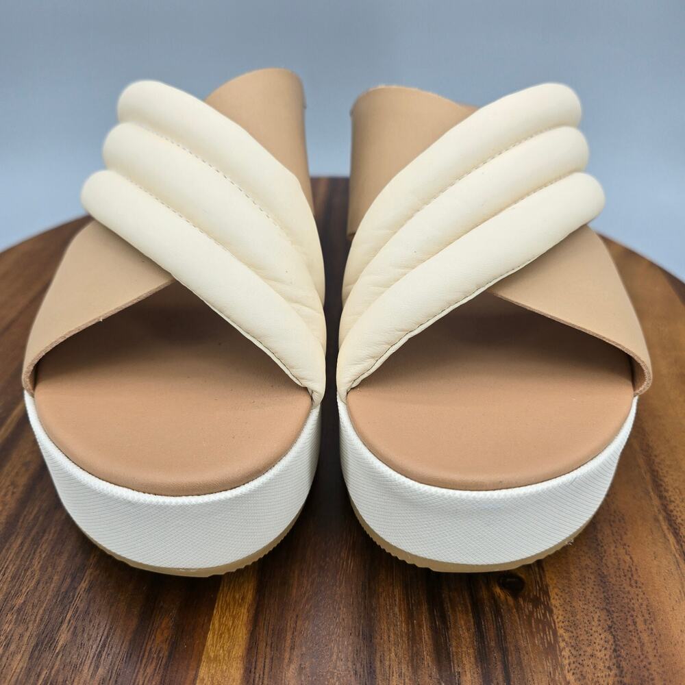 Sorel Cameron Sandals Womens 10 Chalk Beige Slip On Leather Wedge Platform Slide - Picture 2 of 8
